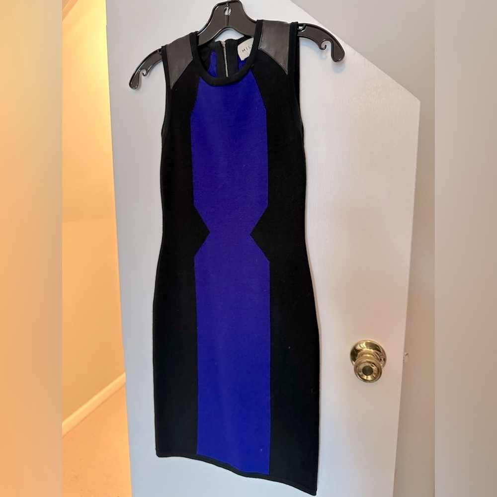 Milly knit shift dress with faux leather detail - size 0